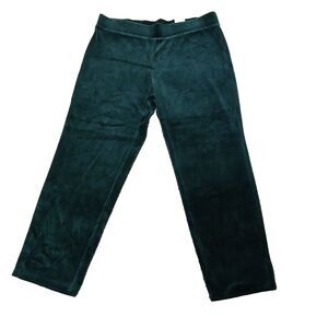Talbots Women Green Flat Front Velour Straight Leg Pants  XLP Xtra Large Petite
